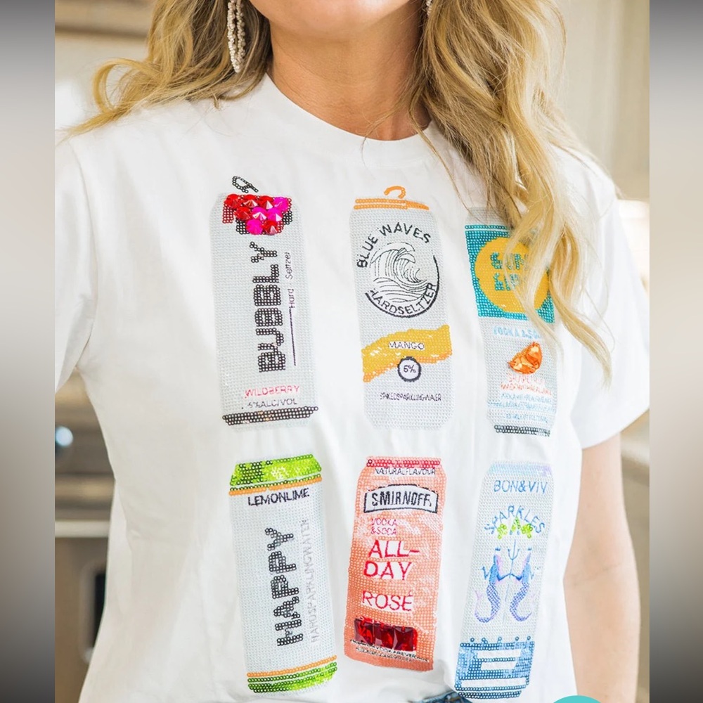 White Graphic T-Shirt with Colorful Can Designs